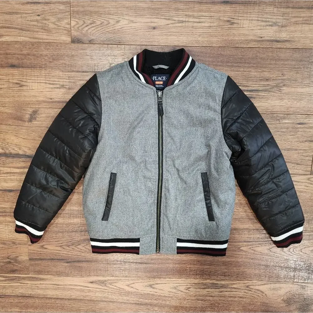 The Children's Place Boy's Fleece Lined Full Zip Varsity Jacket Outerwear Medium
